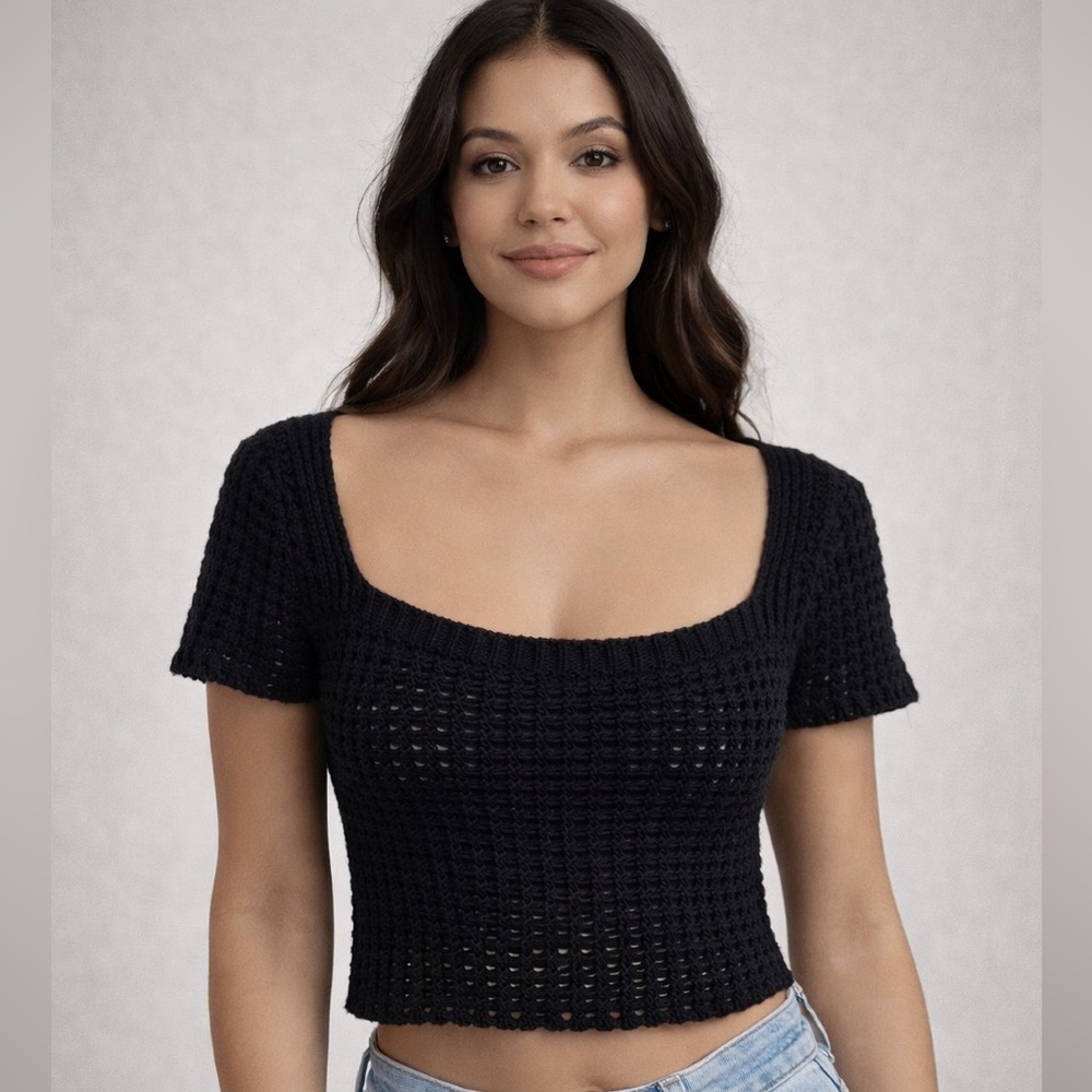 ASOS Black Fitted Cropped Knit Top